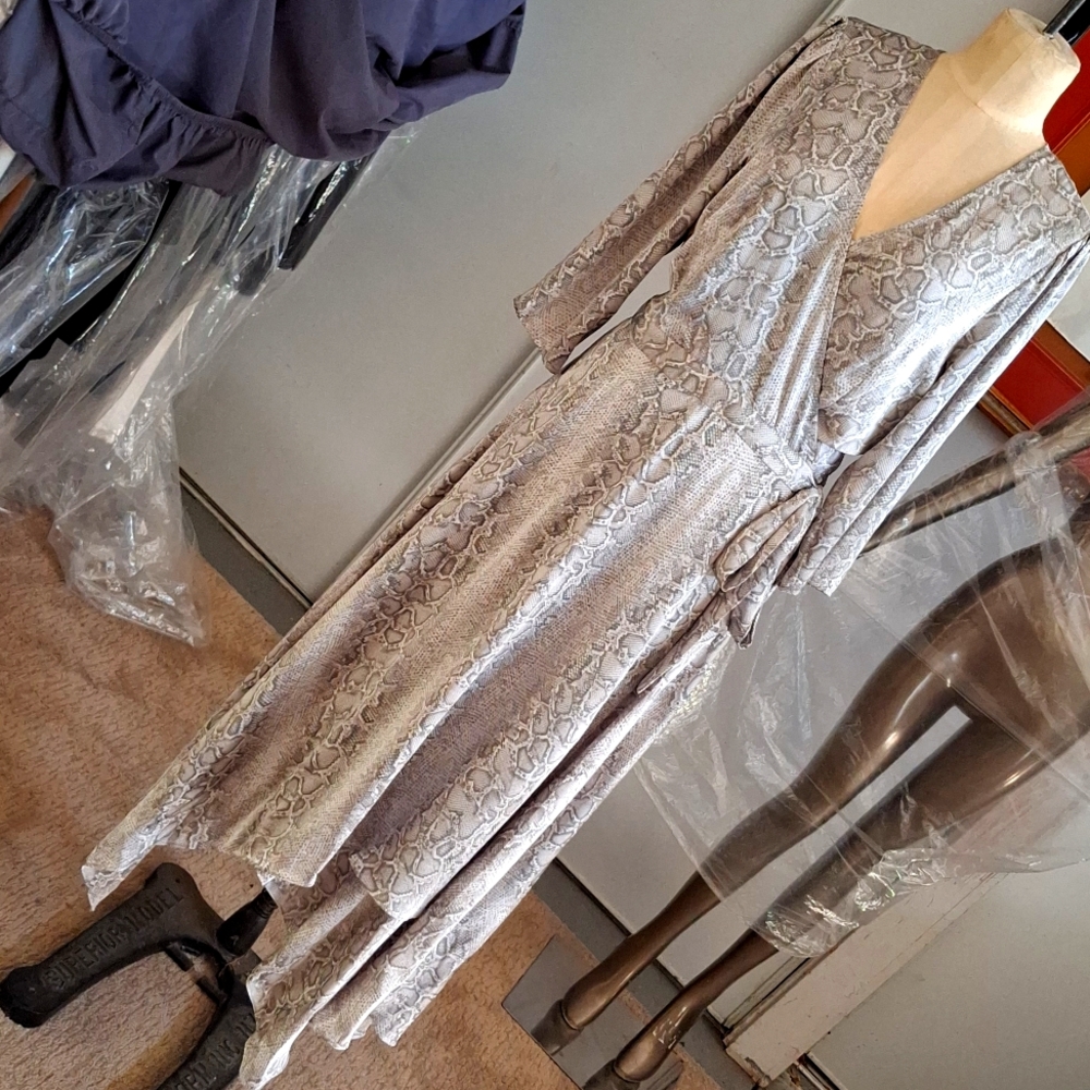 Snake print wrap romantic dress